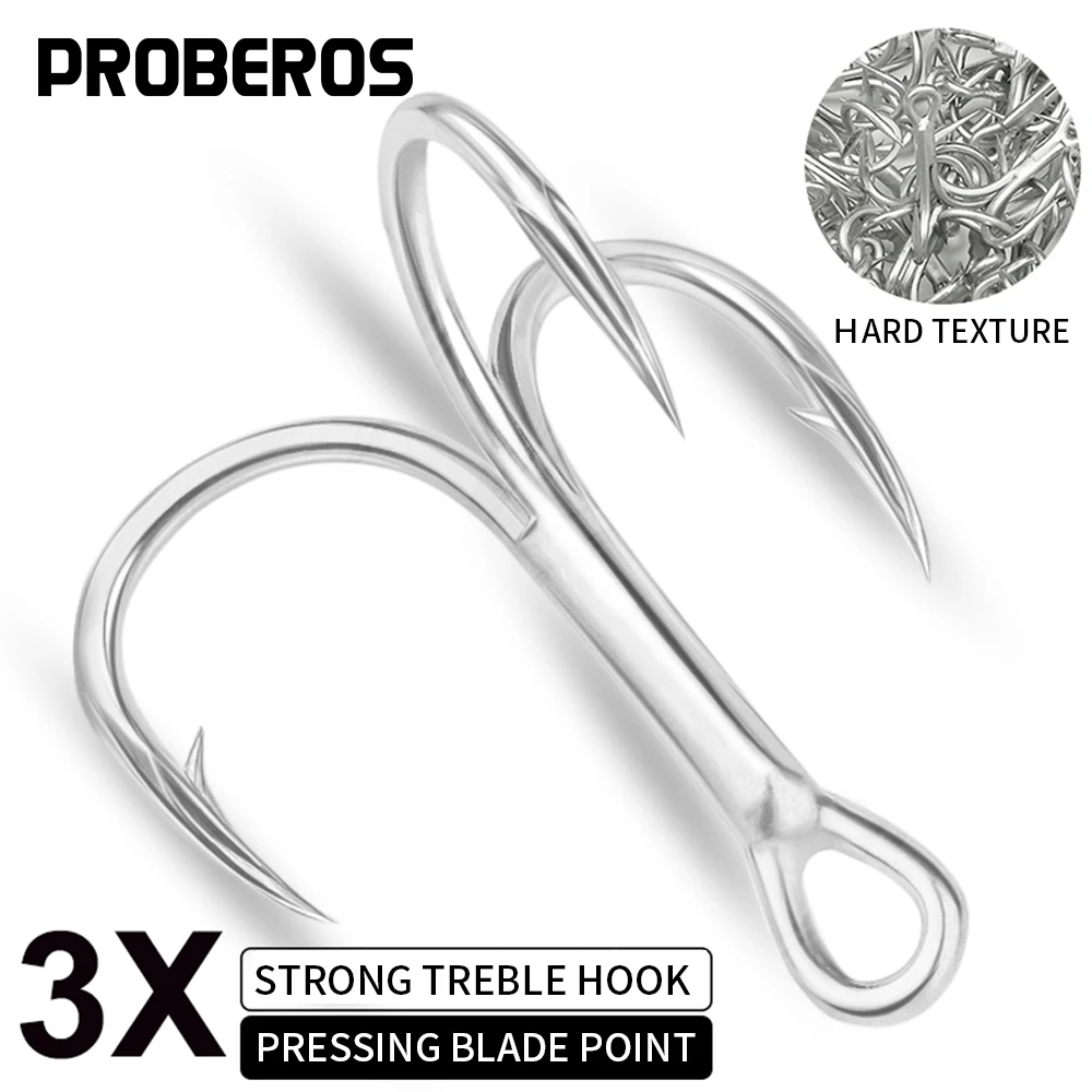 PROBEROS 50 Stück Salzwasser-Angelhaken 14 # -3/0 # Anti-Rost-Drillinge, zweifarbige Angelhaken, 3-fach hochkohlenstoffhaltiger Stahl, hohe Festigkeit – Detail 1