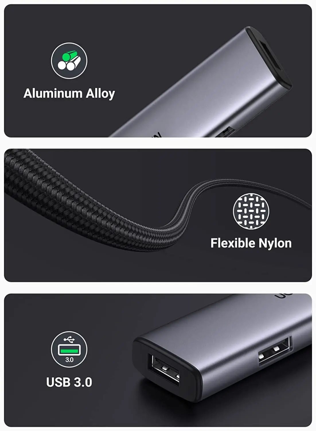 UGREEN USB 허브 4포트 전원 공급 USB 3.0 허브 4포트 전원 공급 5Gbps 고속 데이터 전송 노트북용 멀티 USB 포트 허브