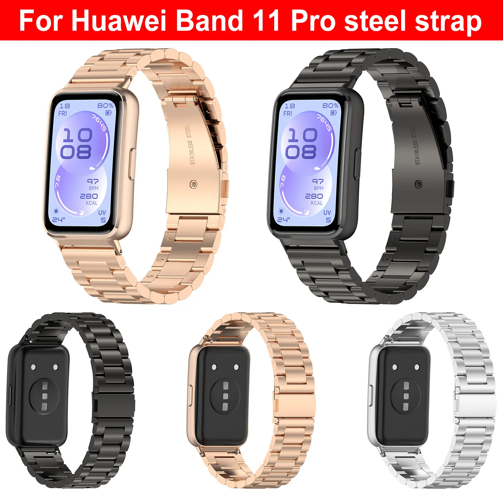 pulseira-de-aco-inoxidavel-para-huawei-11-11pro-11-nfc-bracelete-classico-de-metal-pulseira-esportiva-a-prova-d'Agua-acessorios-para-relogio