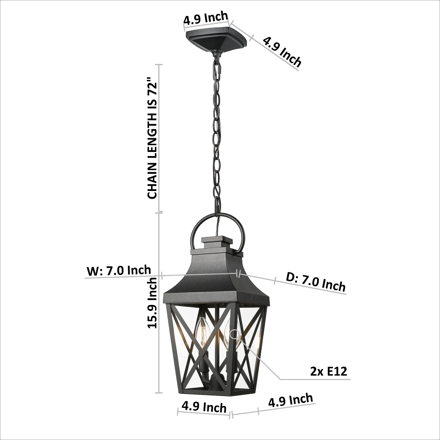 

Black Outdoor Pendant Light 2-Light Outside Pendant Hanging Light Fixture Ceiling Mount with Clear Glass Industrial Hanging Cage