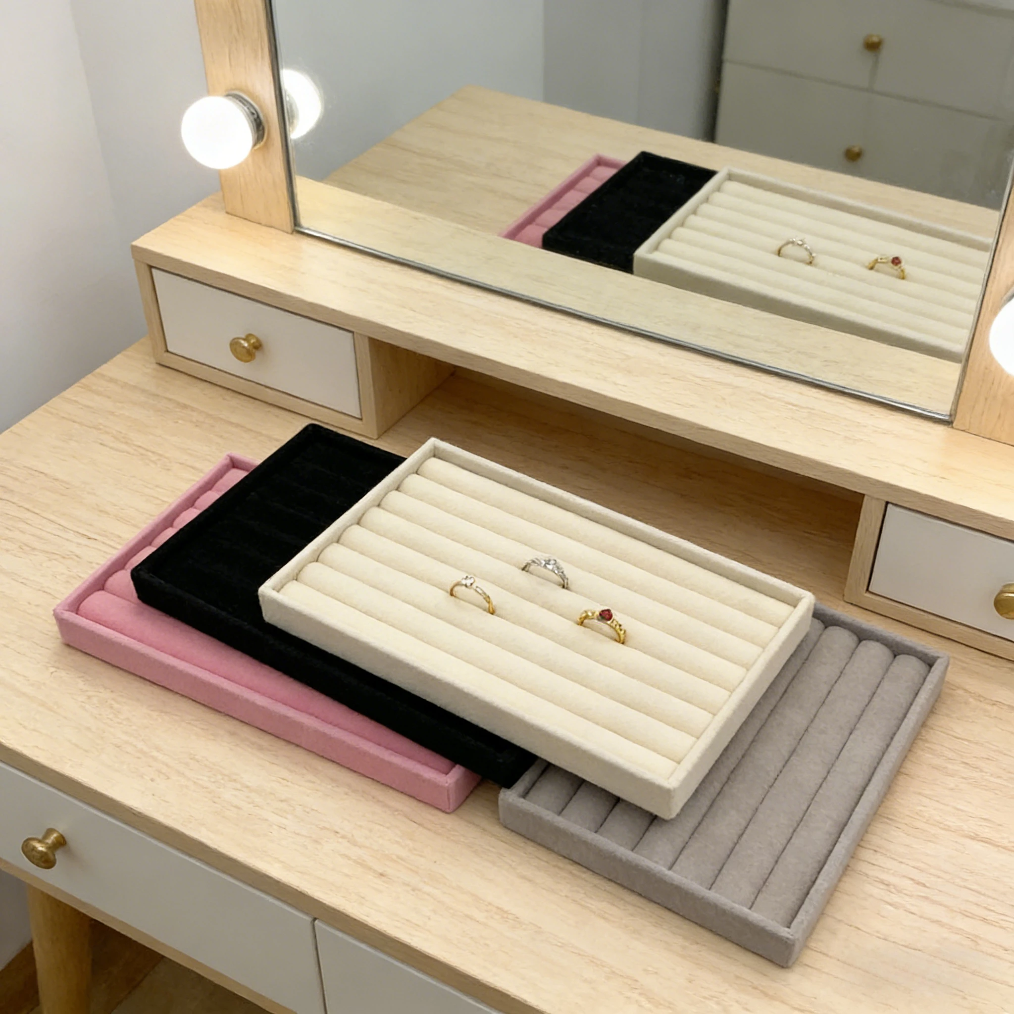 Jewelry Display Jewelry Storage Box Velvet Desktop Organizer Ring Necklace Bracelet