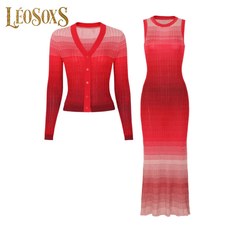 

LEOSOXS Высокое качество, осеннее новое модное эластичное трикотажное платье радужного цвета без рукавов на подтяжках, облегающее женское платье