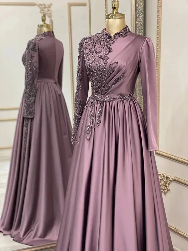 Gaun malam Satin cantik jubah Retro Muslim 2023 gaun pesta Formal lengan panjang Soiree Arab