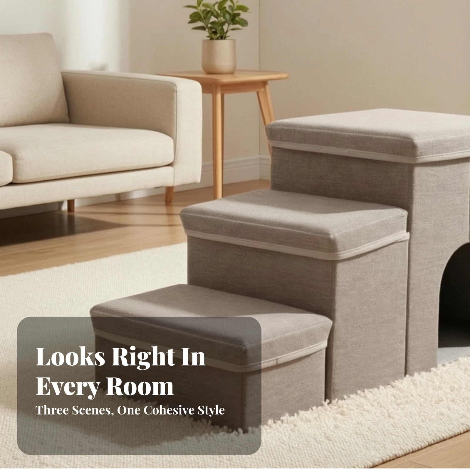 3-Step Pet Stairs Soft Pet Steps with Den Dog Stairs with Condo Space-Saving Indoor for Small Dogs, Sofa, Bed