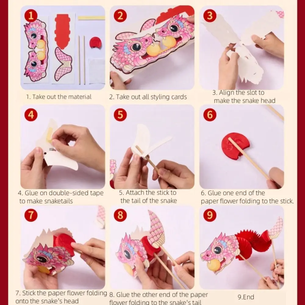 Chinese Tradition Lion Dance 2025 Steric Mini Snake DIY Paper Snake Spring Festival Entertainment Finger Lion Dance Children