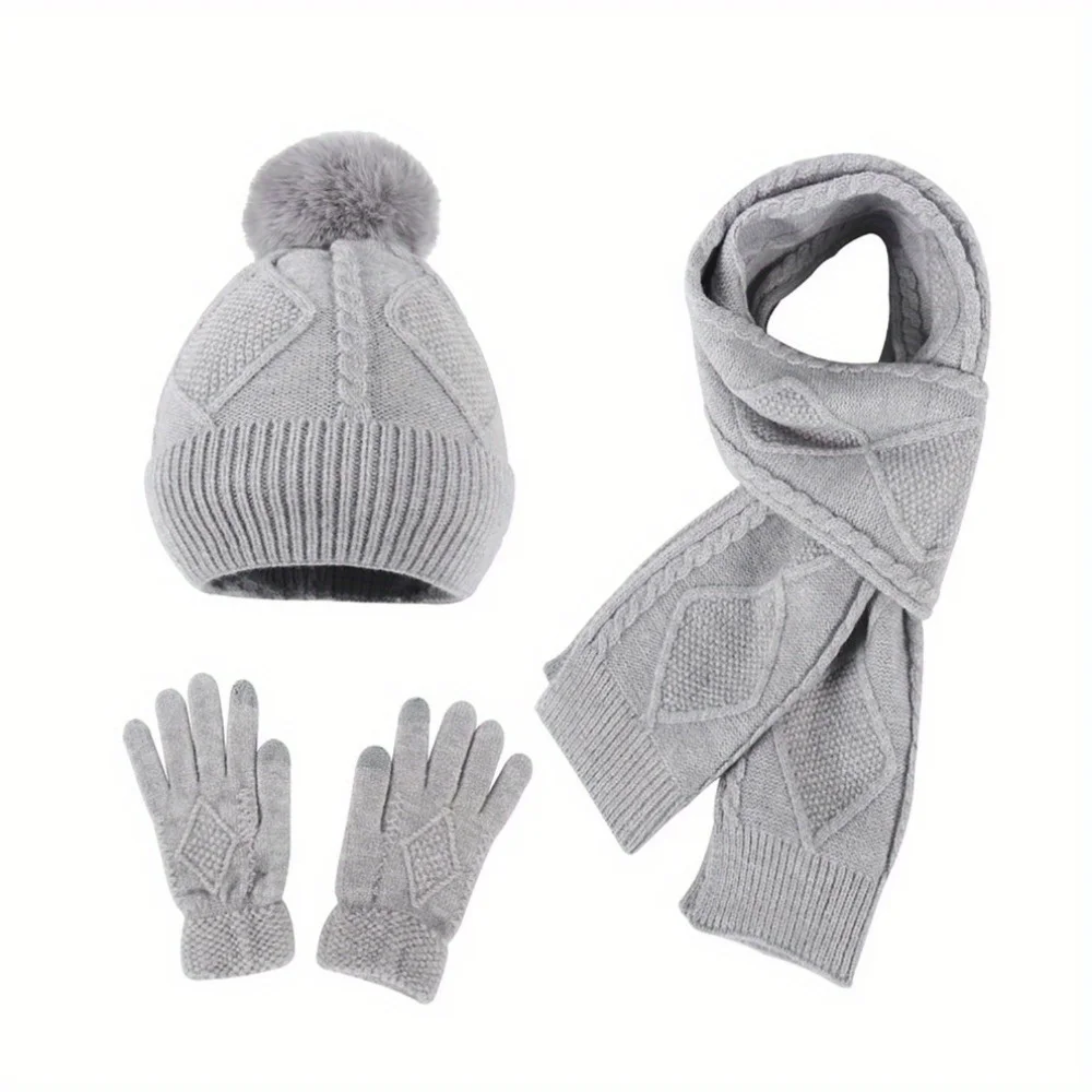 Ensemble de gants écharpe et chapeau d'hiver, 3 pièces, bonnet tricoté épais, Design chaud pour hommes et femmes, activités de plein air par temps froid