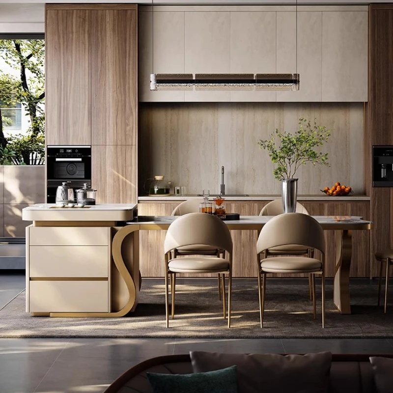 High End Island Dining Table Integrated Retractable Household Large Villa Pull Out Rock Board Rectangle Multifunctional Tables