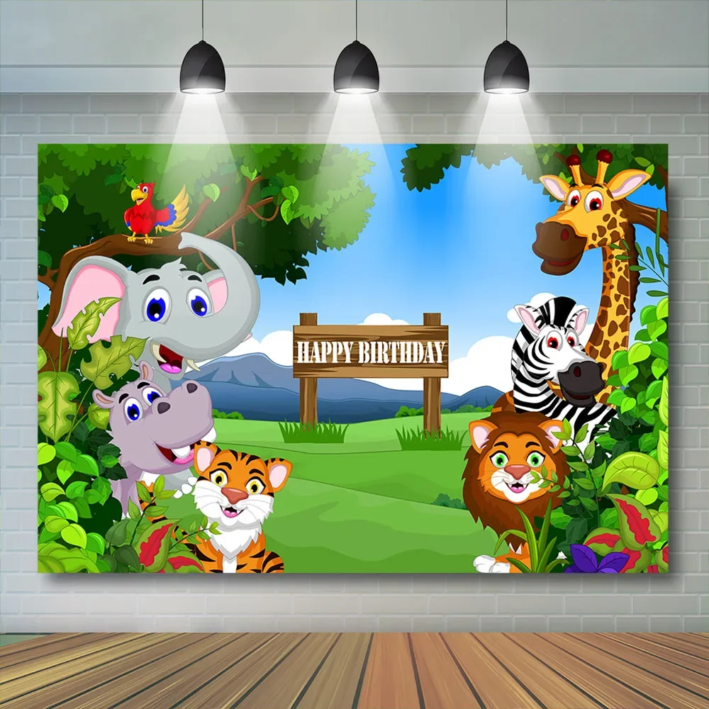 Fondo de fiesta de 1er cumpleaños de niño Animal Ropical bosque de la selva Safari salvaje recién nacido Baby Shower fotografía telón de fondo estudio