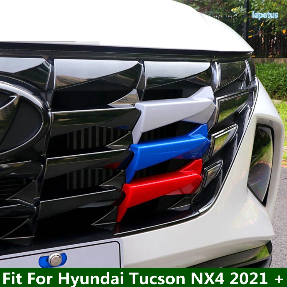 

Plastic Tricolor Front Center Grille Bar Mesh Decoration Strips Cover Trim For Hyundai Tucson NX4 2021 - 2023 Car Accessories