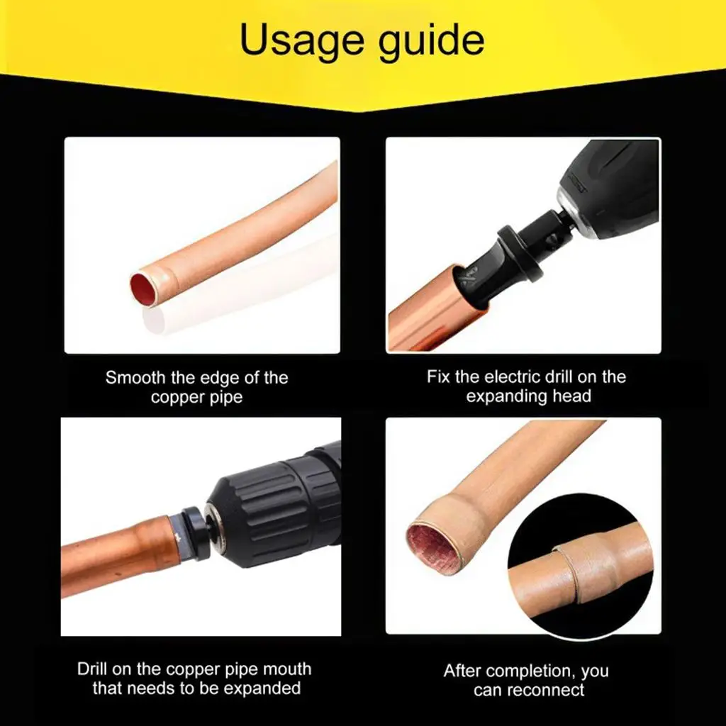 Pipe Forming Tool Steel Expander for Refrigeration Copper Tube 1/4 to 5/8 Inch Hand Drill Compatible HVAC Swager