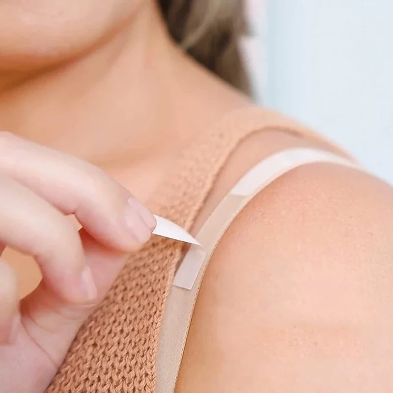 20pcs 양면 비밀 바디 접착 테이프 방수 드레스 천 테이프 안티 노출 유방 브래지어 스트립 안전 투명 란제리 테이프