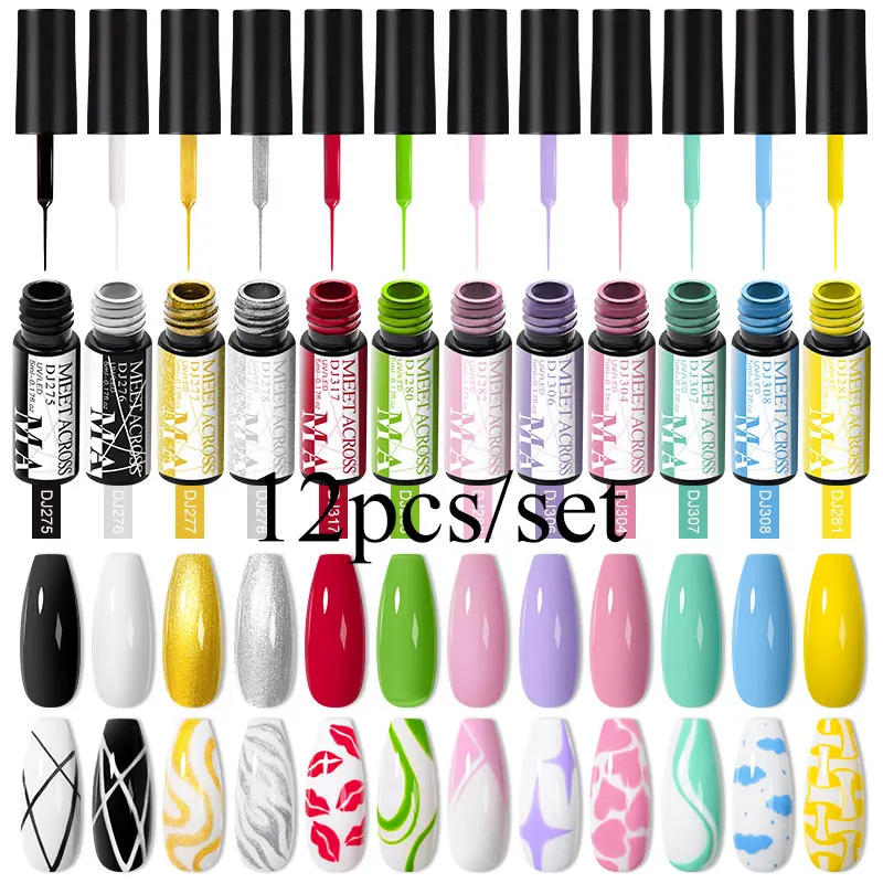 

12pcs Liner Painting Nail Gel Polish Set DIY Nail Supplies UV/LED Varnish Gel Kit Long Lasting Hybrid Manicure Nails Art Design