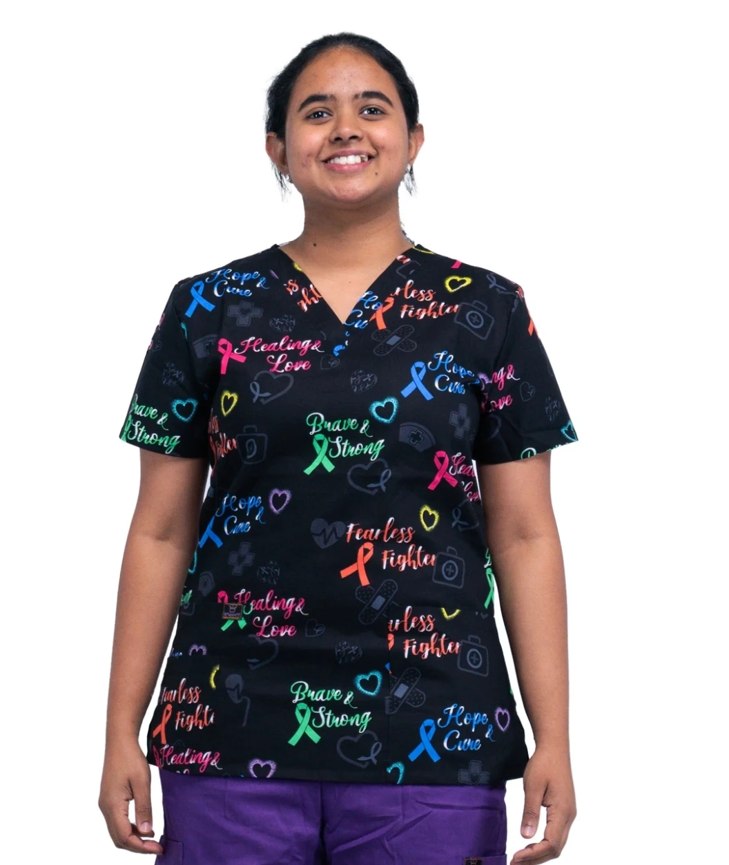 

NEW Hennar Women Scrub Top With V-Neck 100% Cotton Medical Scrub Tops XXS to 5XL