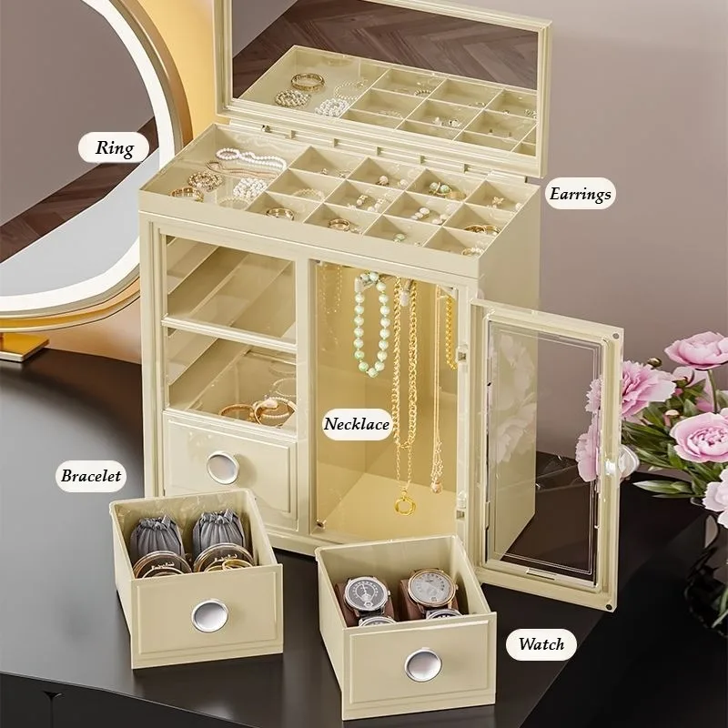 Luxury Jewelry Storage Box Transparent Necklace Display Box Multifunctional Earring Organizer Case Portable Creative Watch Case