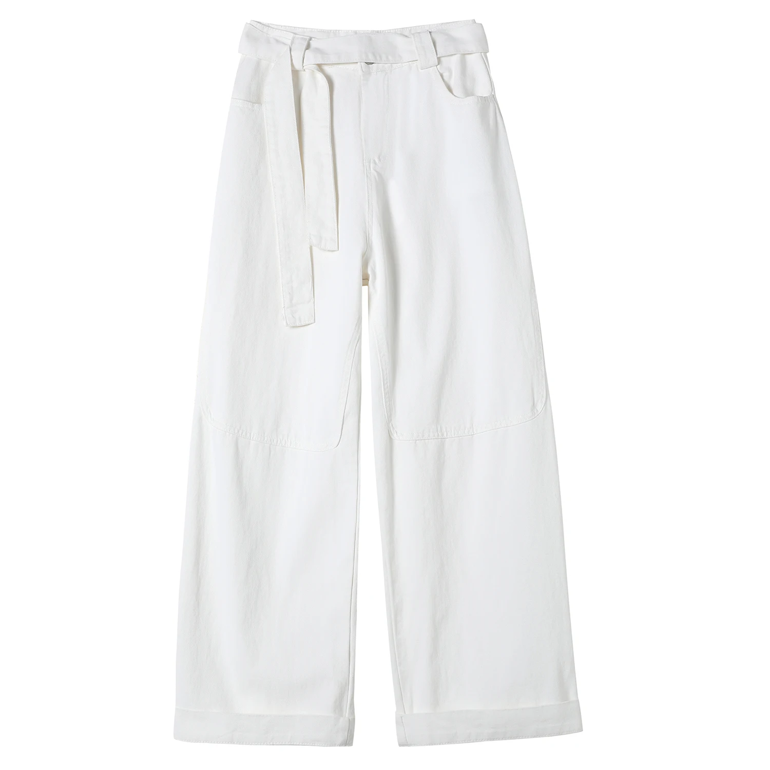 Autumn High Waist Washed Cotton Women's Wide Leg Pants Sashes 2025 New Solid Vintage Casual Loose Straight Trousers Female