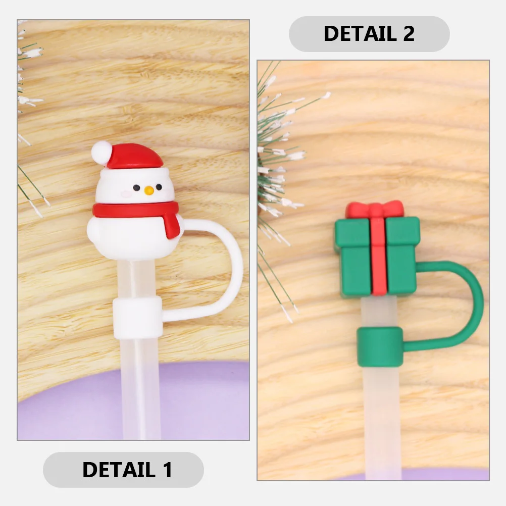 6 szt. Silikonowe nakładki na słomki wielokrotnego użytku, szczelne, dekoracyjne, idealne na pikniki i do codziennego użytku, świąteczne osłonki na słomki.