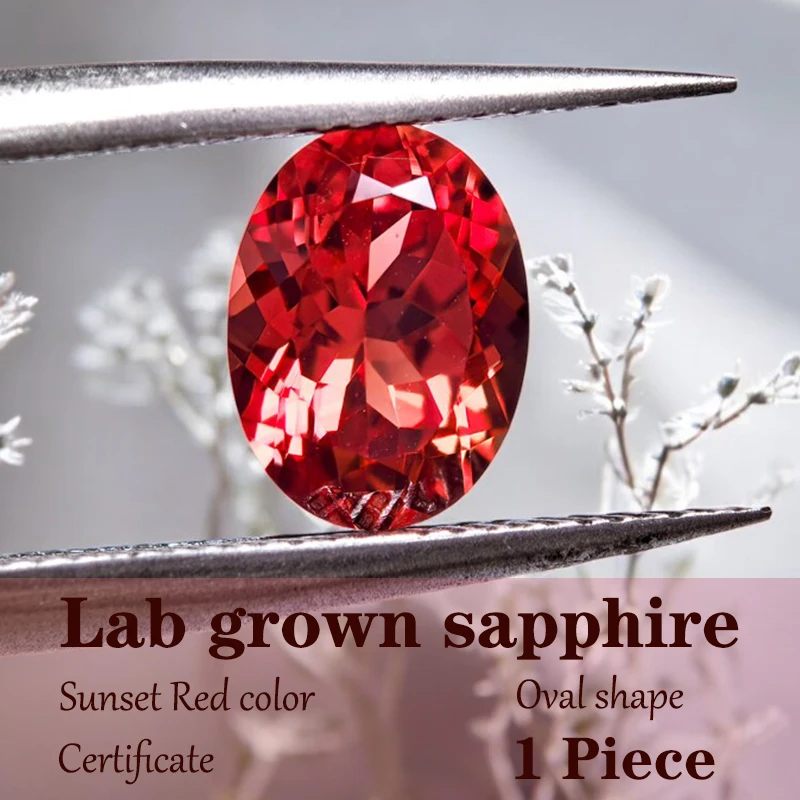 

Oval Cut Sunset Red Color Lab Grown Sapphire Factory Wholesale Price for DIY Charms Jewelry Making Materials with Certificate