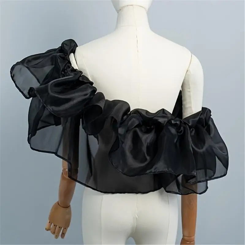 Wedding Shawl With Ruffle Design Comfortable Stretchable Bride Shoulder Cover 6XDA