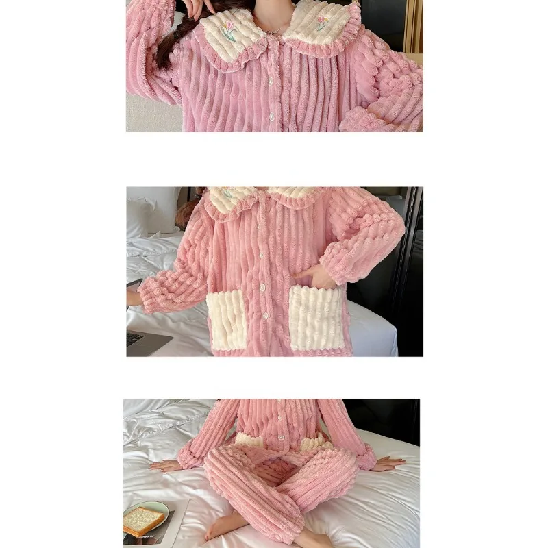 Ensembles de pyjamas d\'hiver Smile No.ale pour femmes, vêtements de détente doux, vêtements de nuit trempés, grande taille, grosse fille, vêtements