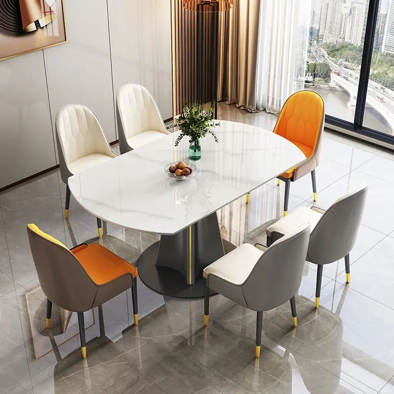 for Light Luxury Rock Slab Retractable Dining Table and Chair Set Square Round Multi Function Rotating Household Dining Table