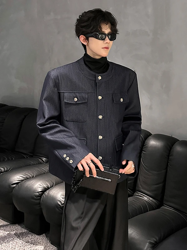 

Повседневный мужской топ Jaet ort, стеганый хлопок, полиэстер, металл, синий шикарный вид, осенний модный топ свободного покроя без воротника