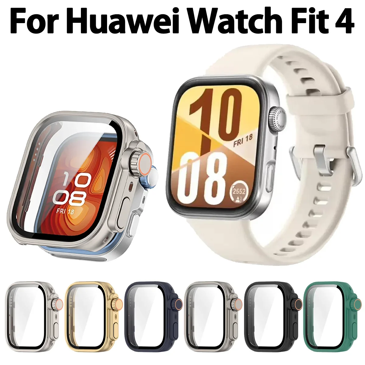 For Huawei Watch Fit 4 PC Case Full Cover + Tempered Glass Hard Case For Huawei Watch Fit4 Casing Change to iWatch Ultra2 Shell