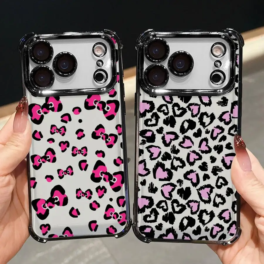 Hülle für Apple iPhone 17 Pro Max Air 15 XS XR 12 Plus 14 13 16 11 Handyhülle Leopardenmuster Rosa Liebe