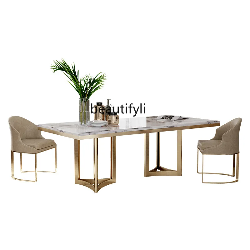 Nordic Marble Dining Tables and Chairs Set Post-Modern Simple Living Room Rectangular  Table in Dining Room