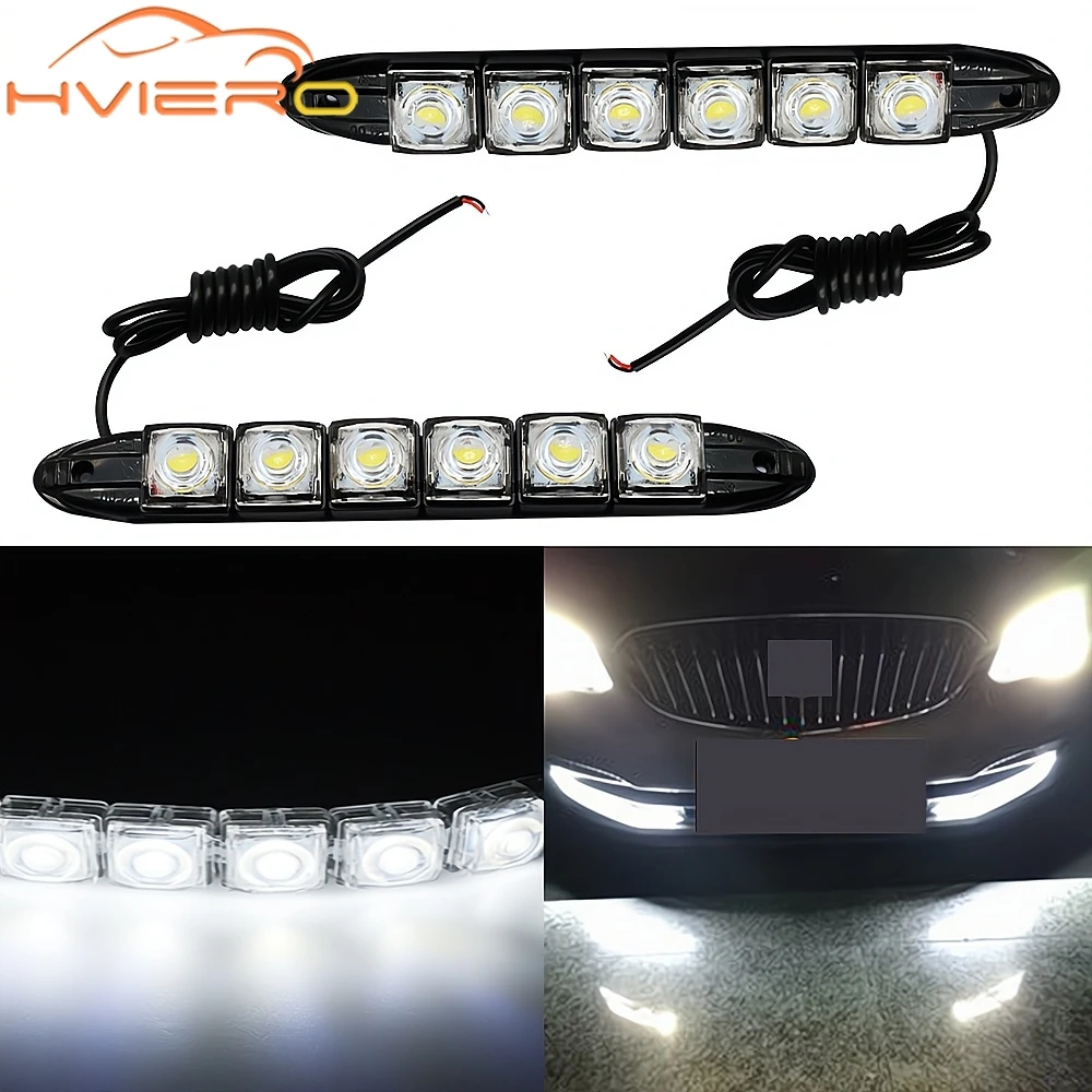 2x Day Light Car Led DRL Daytime Running Light Flexible 6LED Parking White Waterproof Driving Fog Bulb Warning Styling Auto Lamp