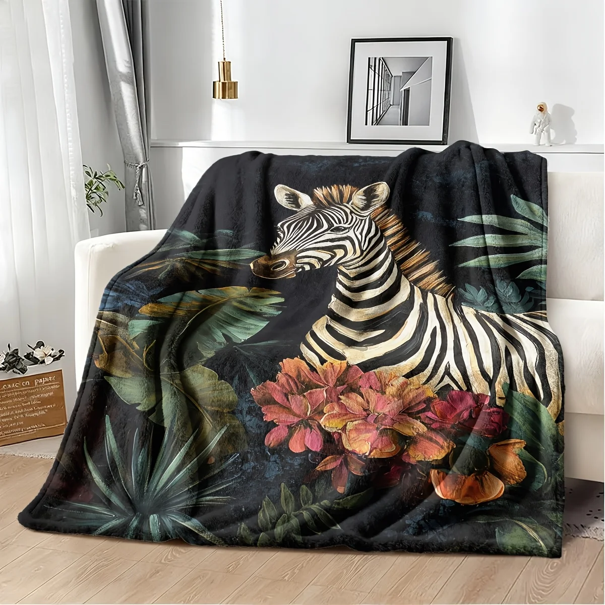 Large Tropical Safari Zebra Print Blanket Throw Jungle Animal Wall Decor Bedroom Couch Cozy Art 150x230cm