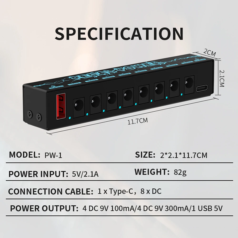 Guitar Pedals Power Supply 5V/2.1A with 8 Outputs Portable Durable Pedalboard Power Supply with USB Port Guitars Power Supply