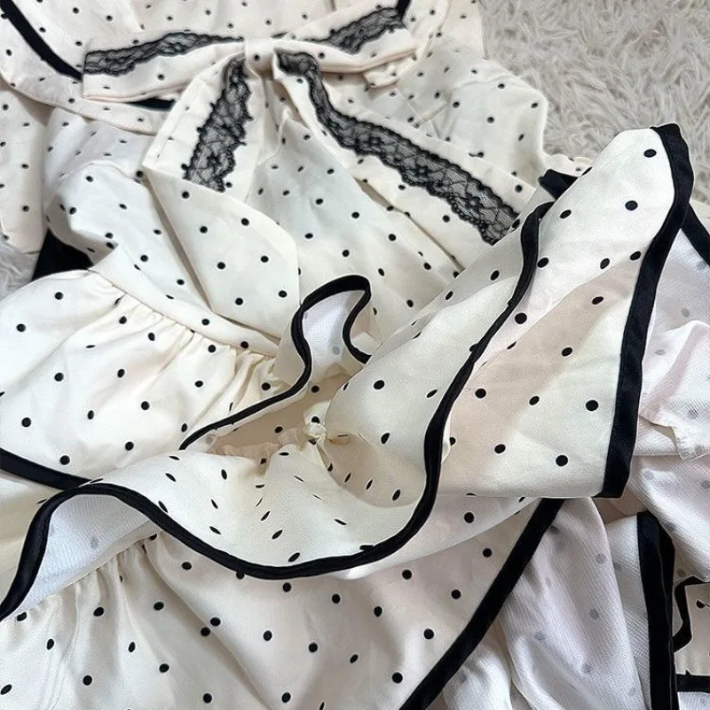 Robe douce imprimée à points ondulés pour femmes, col marin Y2k, robes de gâteau avec nœud, taille fine, nouvelle collection été 2025