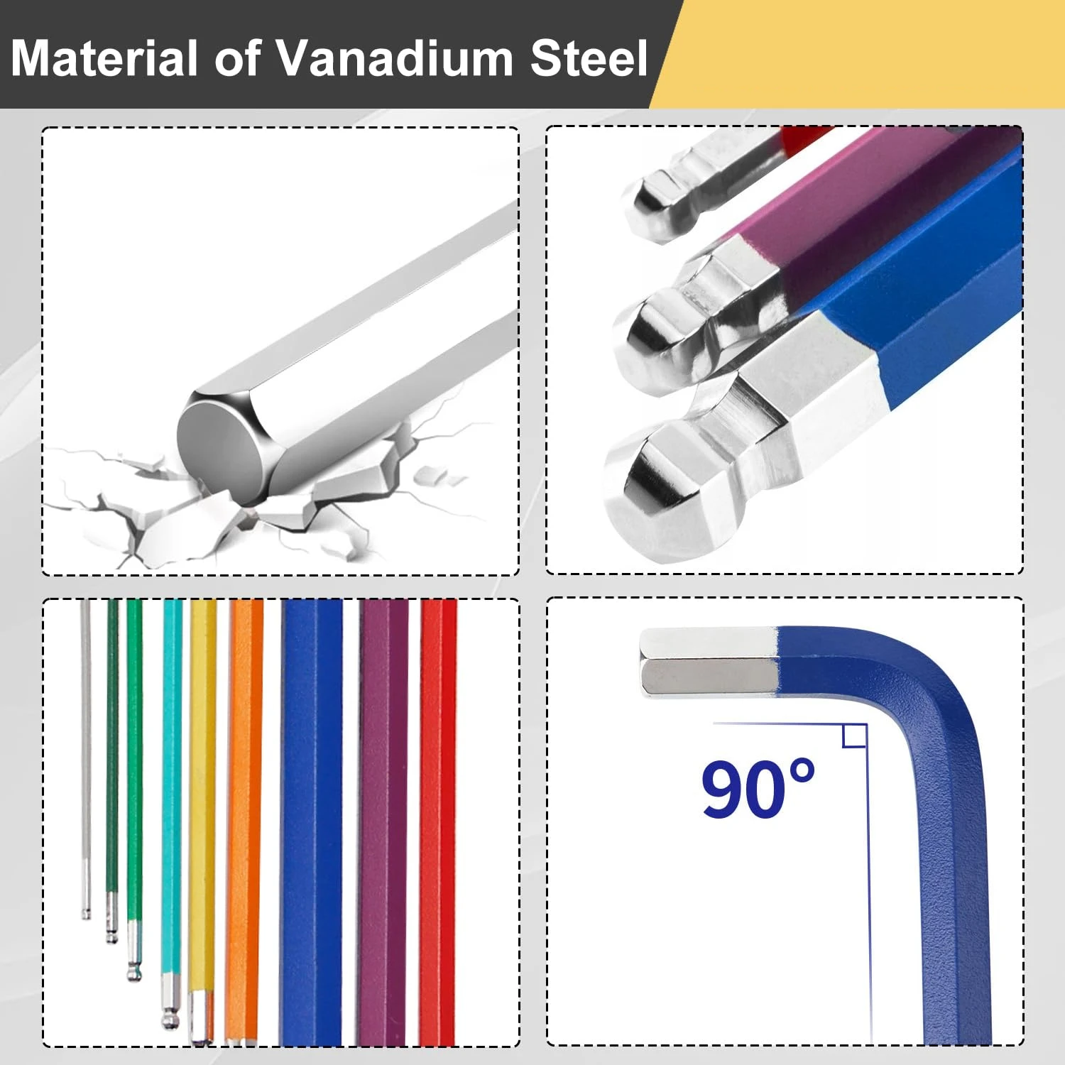 Chiavi a brugola professionali da 9 pezzi (1,5-10 mm) Kit chiavi a L Utensili manuali per chiavi esagonali per riparazione biciclette/auto/mobili/elettronica