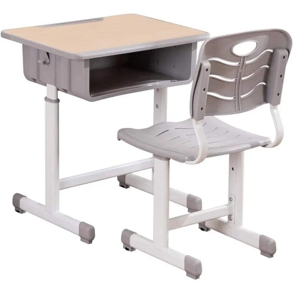 

Student desk and chair combination, height adjustable children's desk and chair workstation,with drawers, pencil slots,and hooks