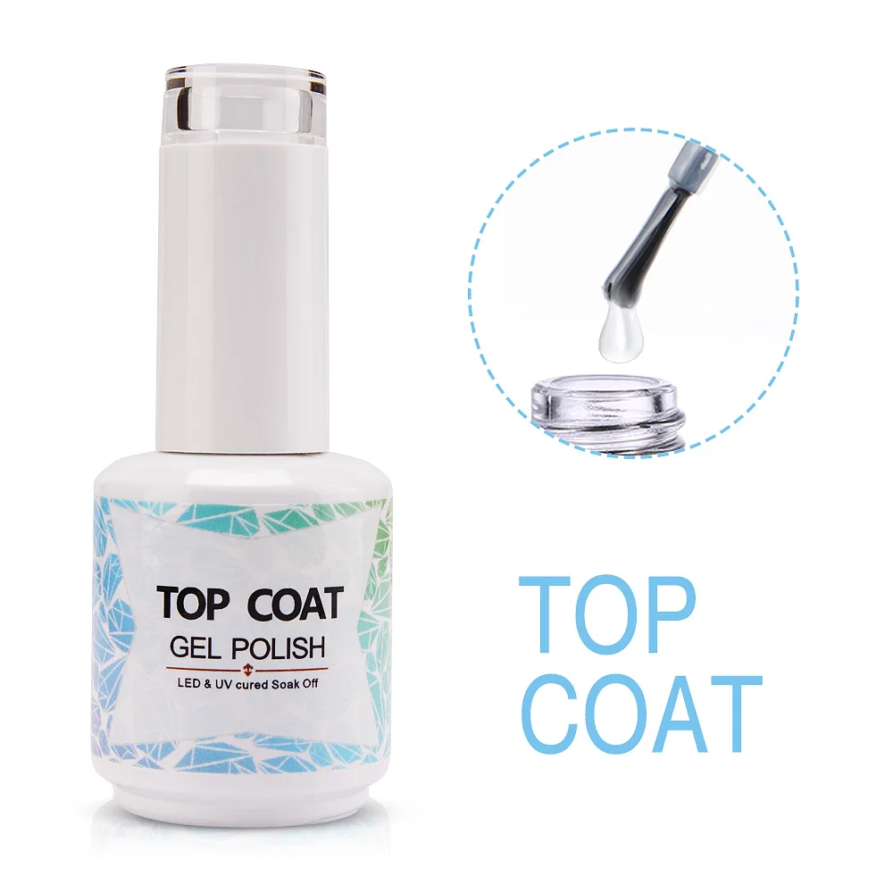 15ML ฐานเจล Top Coat ชุด UV เจลเล็บชุดเล็บเล็บ Soak Off ฟังก์ชั่น UV เล็บยาวนานเล็บเจล