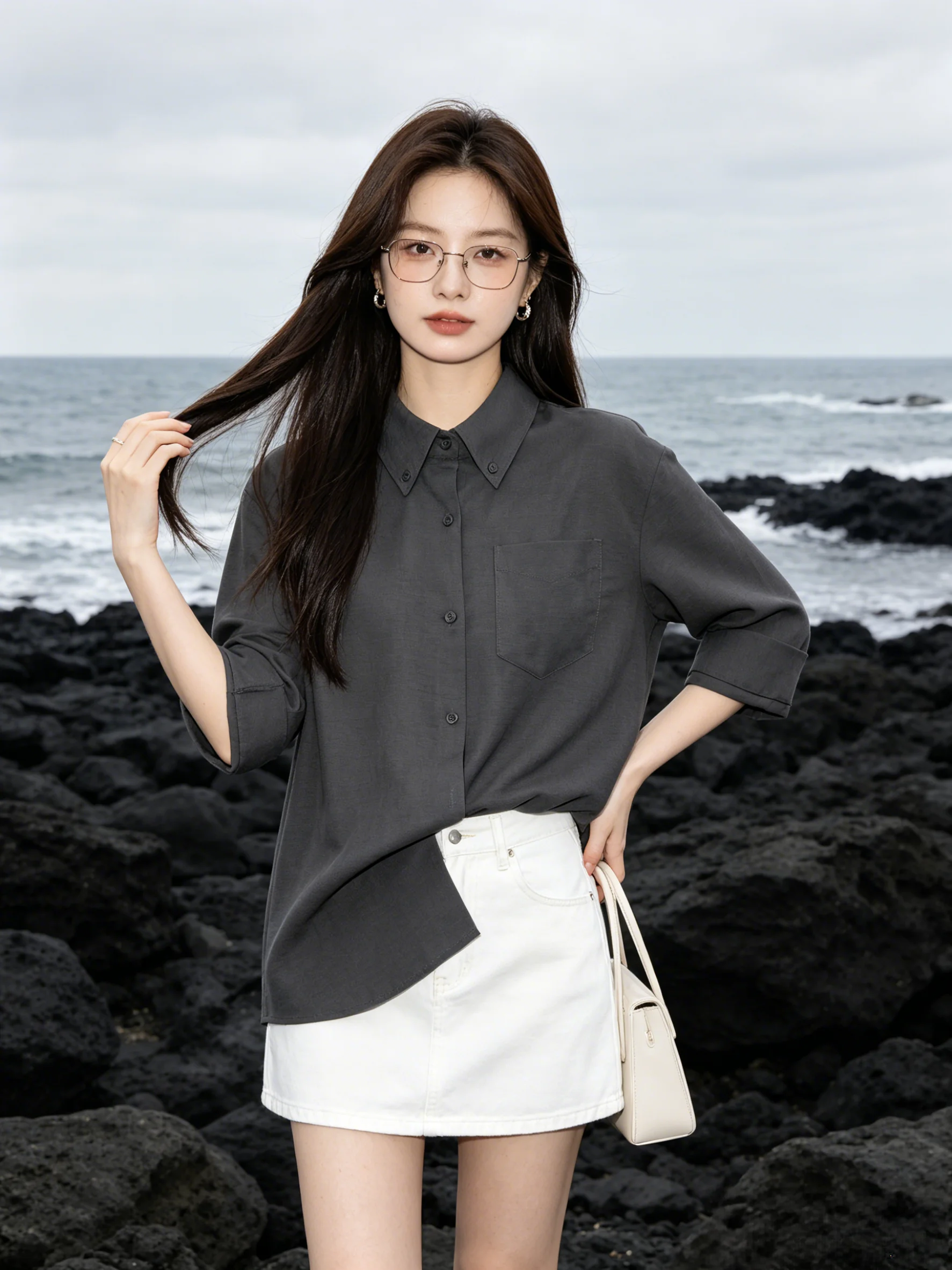 

Xinmon Summer Commute Style Collar Casual Loose Versatile Shirt Korean Loose Fit Short Sleeve Women's Breathable Shirt