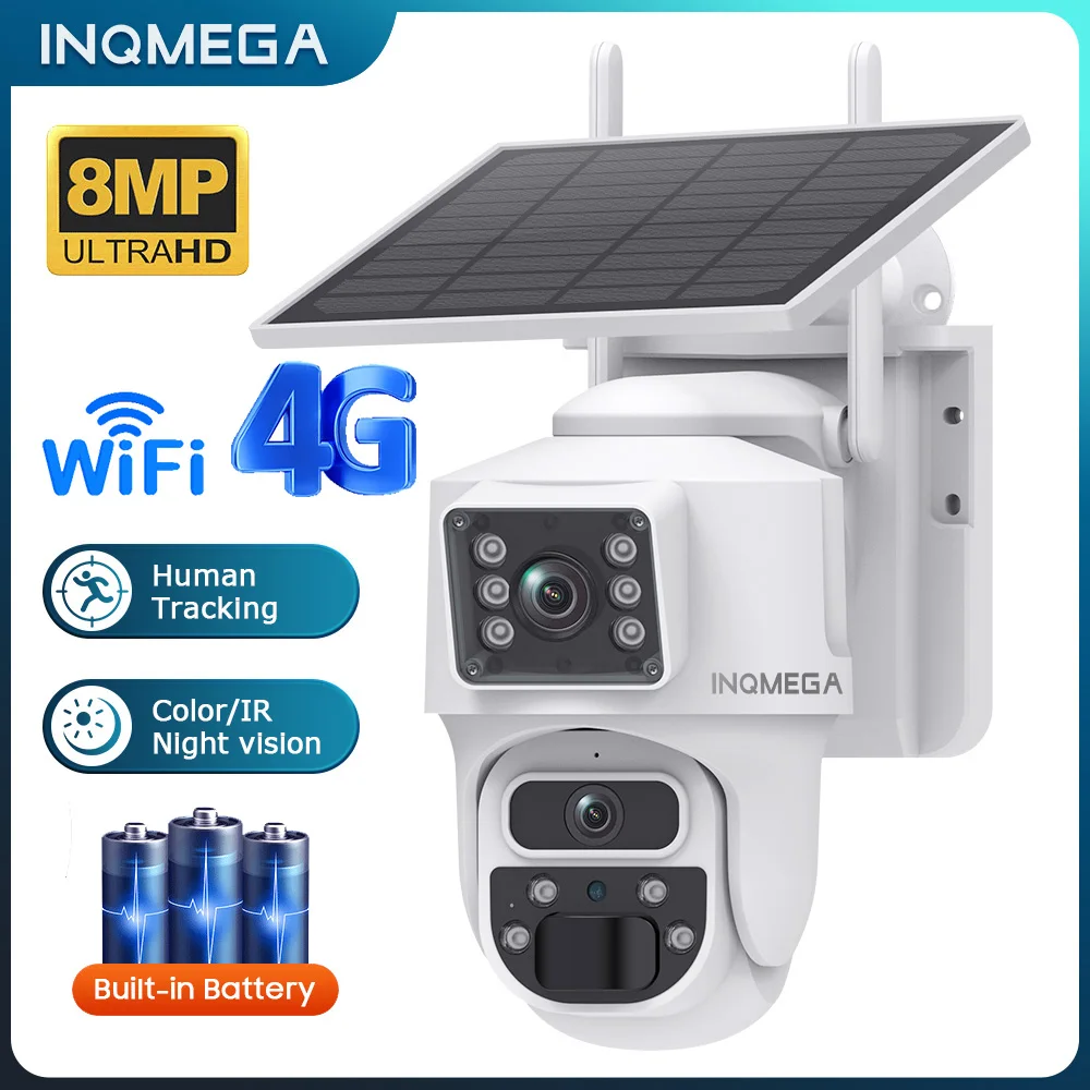 INQMEGA 8MP 4K Solar Wirelesss IP Camera With Battery Outdoor HD 4MP Dual Lens WiFi IP Camara Solar Panel CCTV Security Factroy