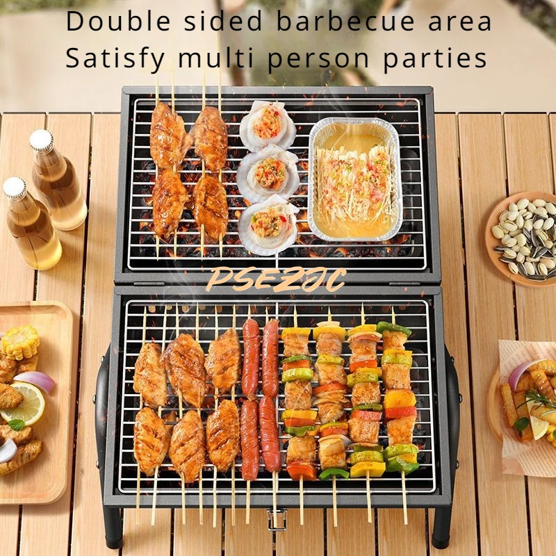 Home Portable Double-sided Dual Purpose Charcoal Barbecue Rack Outdoor Camping Chimney Barbecue Stove