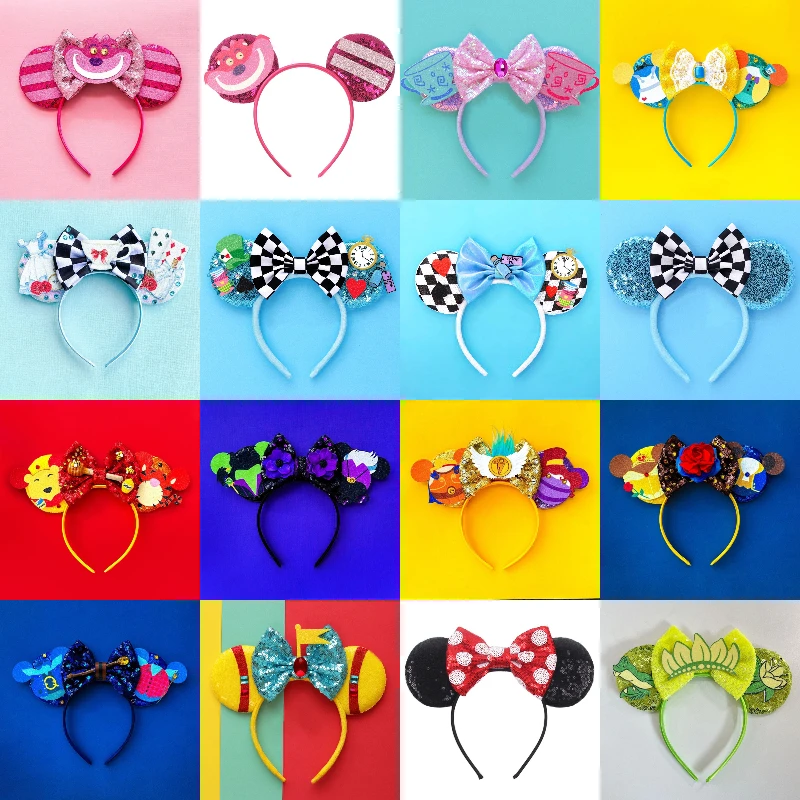 Pixar Ratatouille Ears Headbands for Women Cute Spoon Sequins Bow Hairband Girl Disney Mouse Chef Remy Hair Accessories Kid Gift