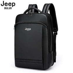 JEEP BULUO New Men's backpack genuine cow leather urban business office laptop backpacks multifunction black waterproof riding