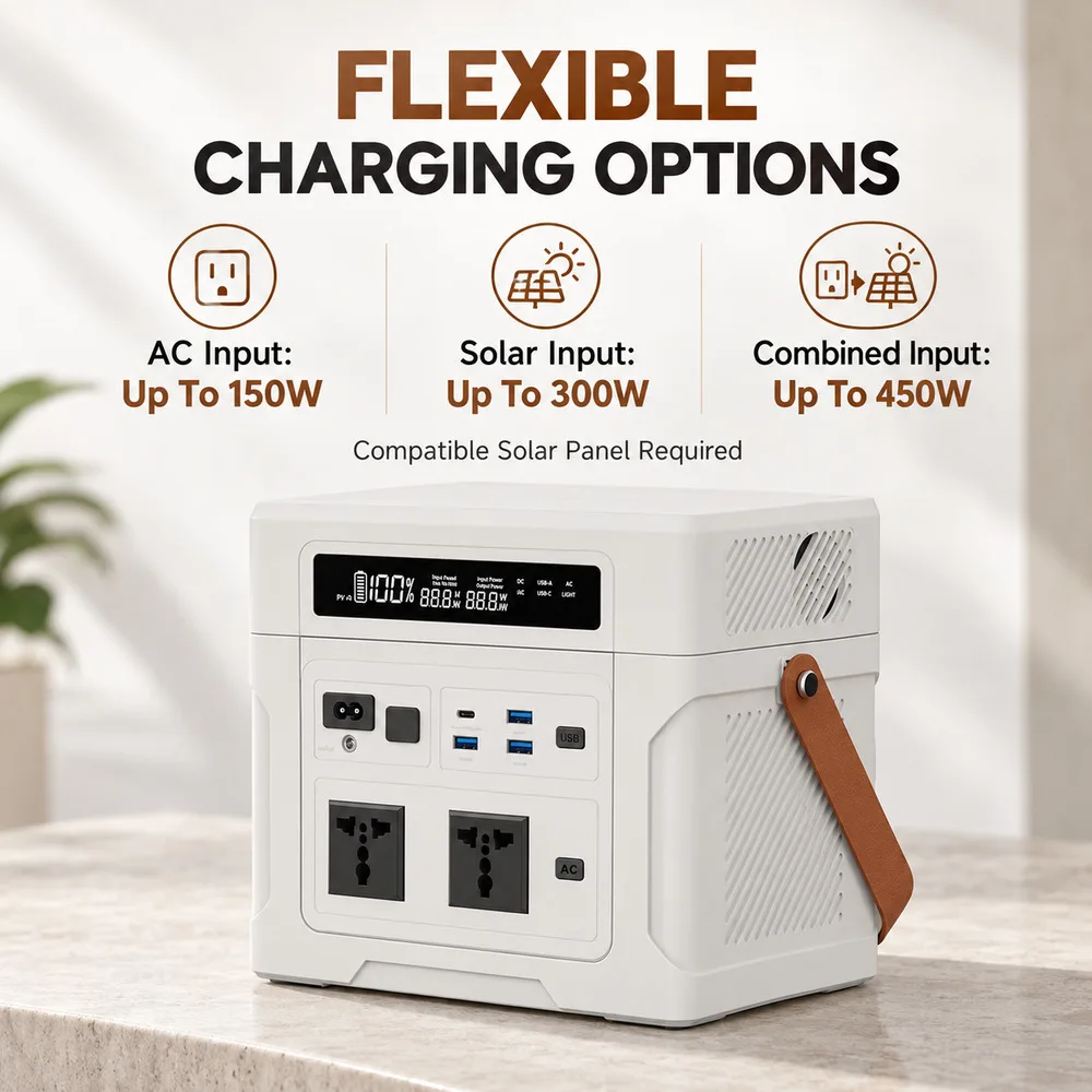 Portable Power Station 1000W 902.4Wh LiFePO4 Solar Generator 220V Pure Sine Wave Battery Backup 300W Solar Input for Camping RV