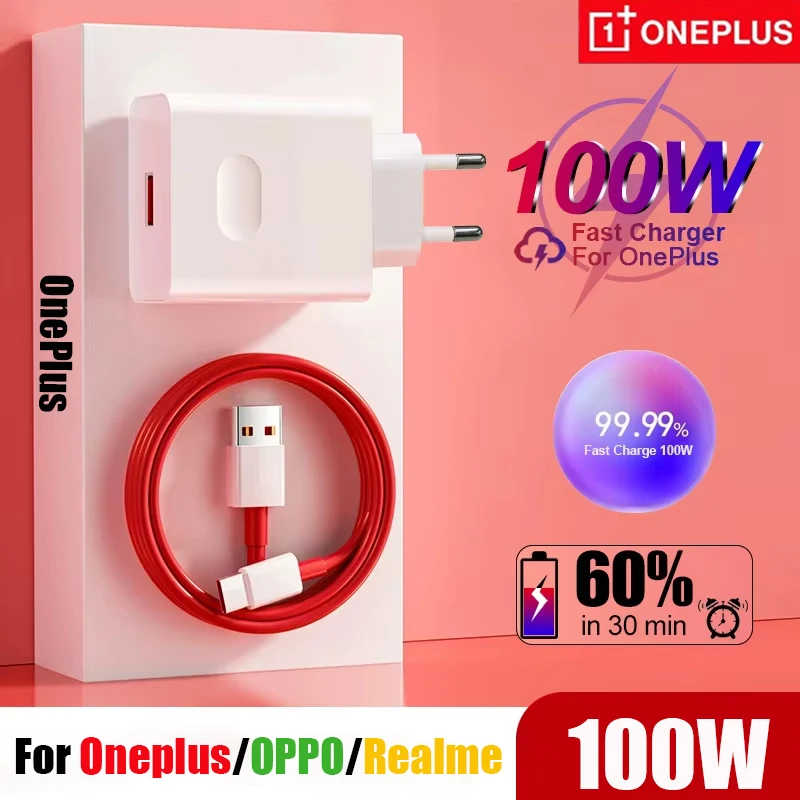 Oneplus Original Charger 100W SuperVOOC Fast Charging Phone Adapter USB to Type C Cable for Oneplus 