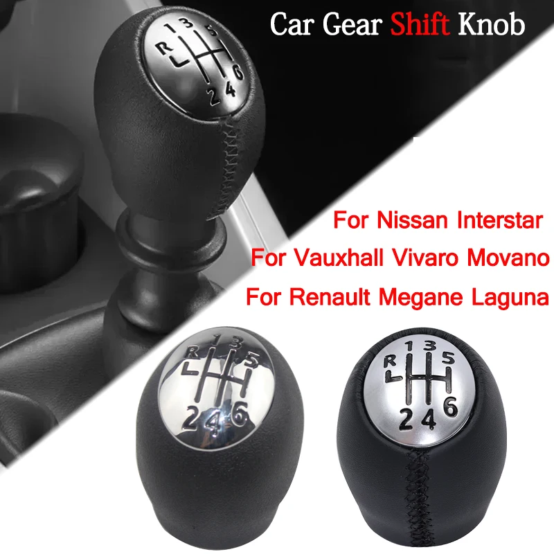 6 Speed Gear Shift Knob Leather Handleball For Renault Megane MK3 Clio Laguna For Nissan Interstar For Vauxhall Vivaro Movano