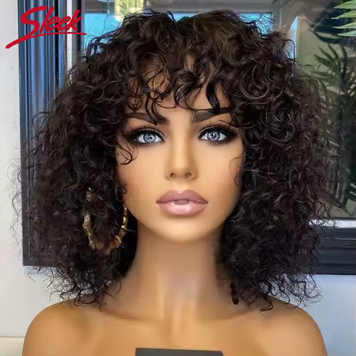 Peruvian Short Pixie Bob Cut Human Hair Wigs With Bangs Jerry Curly Non lace front Wig Highlight Honey Blonde Colored Wigs - Image 4