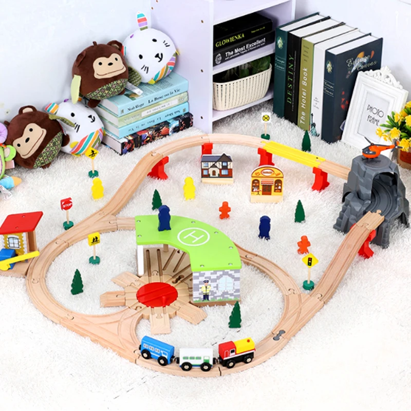 Track Set Children Rail Car Toy Large Garage Transport Cave Train Wooden Compatible With Wooden Track 1:64 Gift Pd07