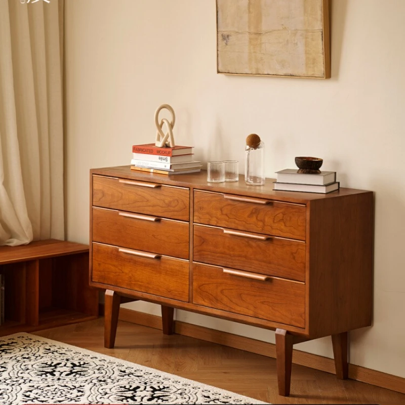 

Gray wood, six chest cabinet, medieval vintage cherry wood solid wood living room bedroom drawer storage cabinet