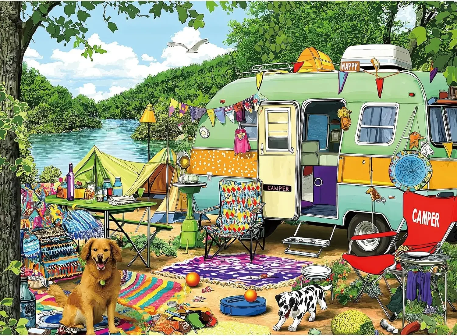 

Lakeside Camping 500/300/120 Pieces Jigsaw Puzzles Challenging Family Activity Games for Gameroom Bedroom Livingroom
