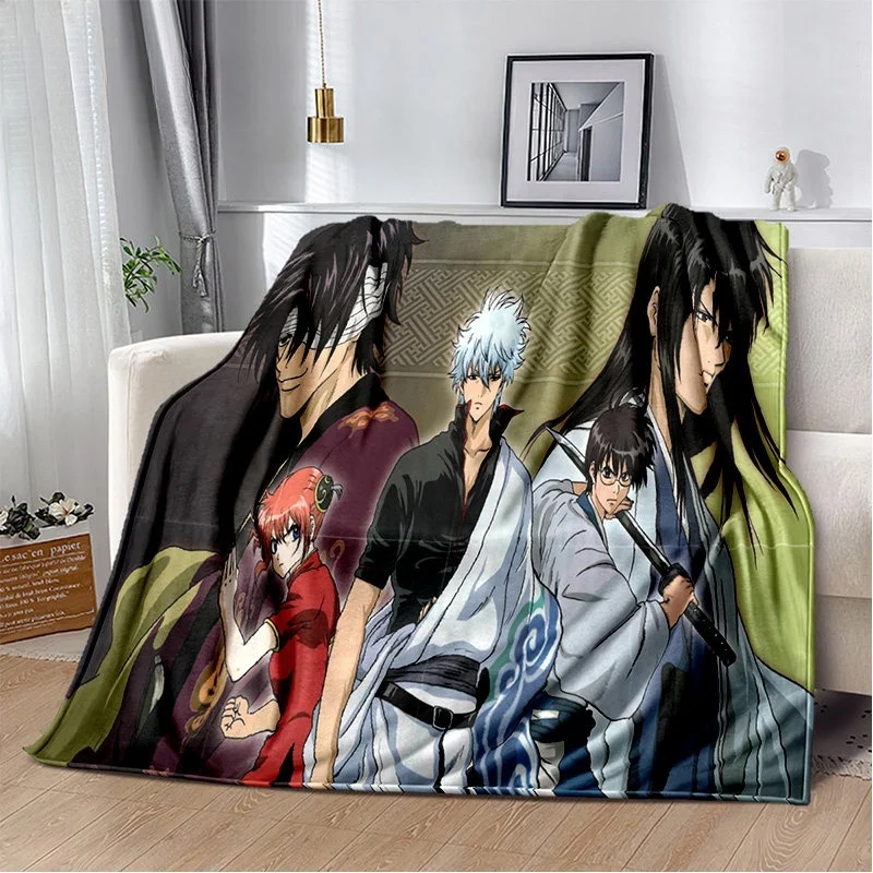 Cartoon Blanket Sofa Gintoki Kagura Gintama Warm Bed Fleece Custom Nap Home Fluffy Soft Blankets King Size Microfiber Bedding