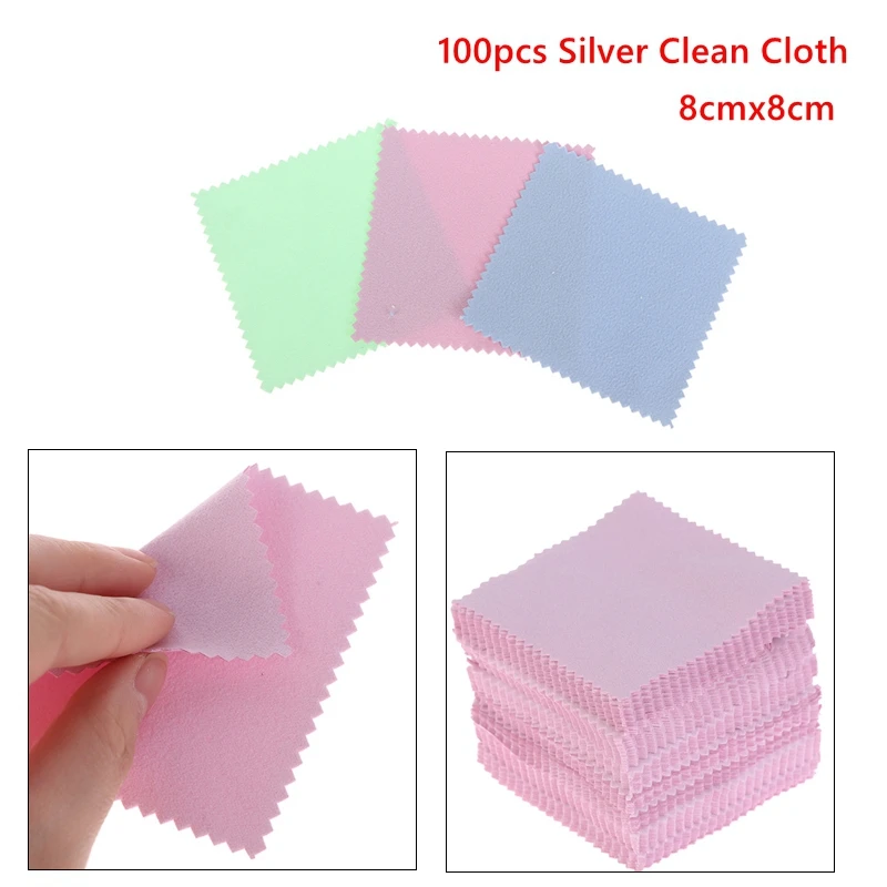 

100 шт. 8x8 см серебряные ювелирные изделия, полировка, чистящая ткань, мягкие чистые мешки, индивидуальная упаковка, замшевая ткань из микрофибры, материал