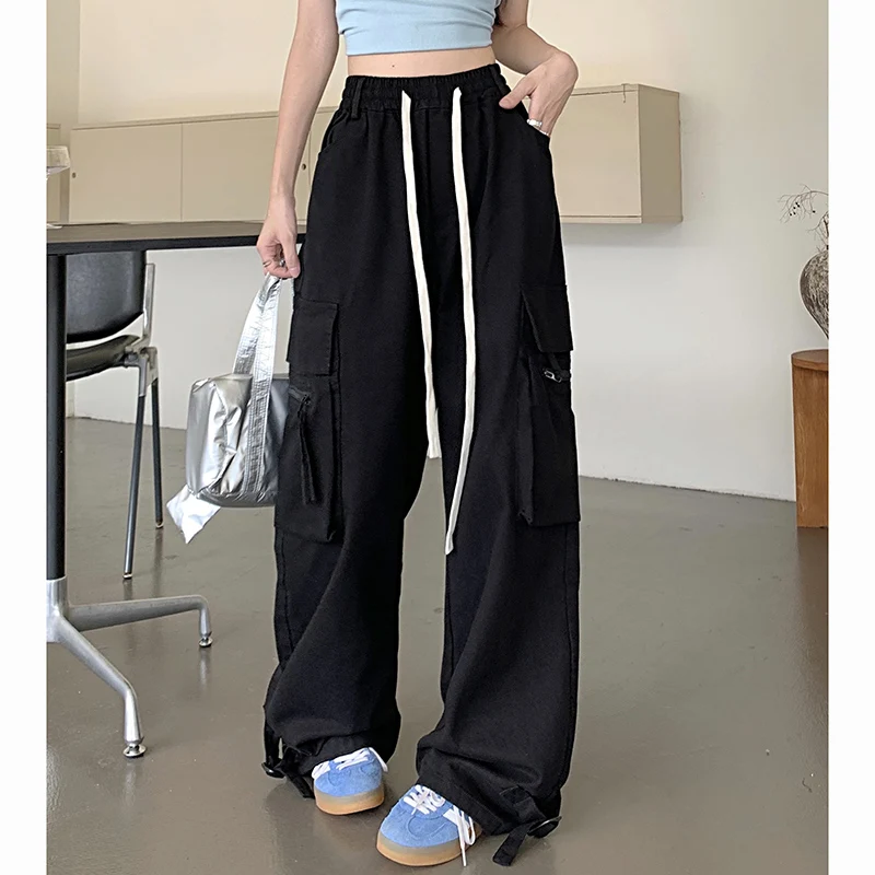 بنطال رقص الهيب هوب للسيدات ، ساق مستقيمة فضفاضة ، بنطلون كارجو ، بنطلون نسائي ، جيب متعدد الاستخدامات ، مصمم ، أزياء الشارع الشهير ، جديد